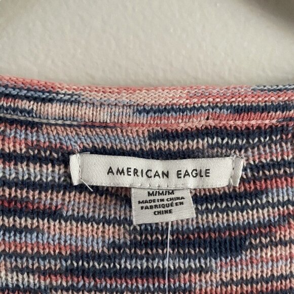 American Eagle Women M Space Dye Y2K 70s Bell Sleeve Ring-Front Sweater Top NWT - Picture 7 of 11